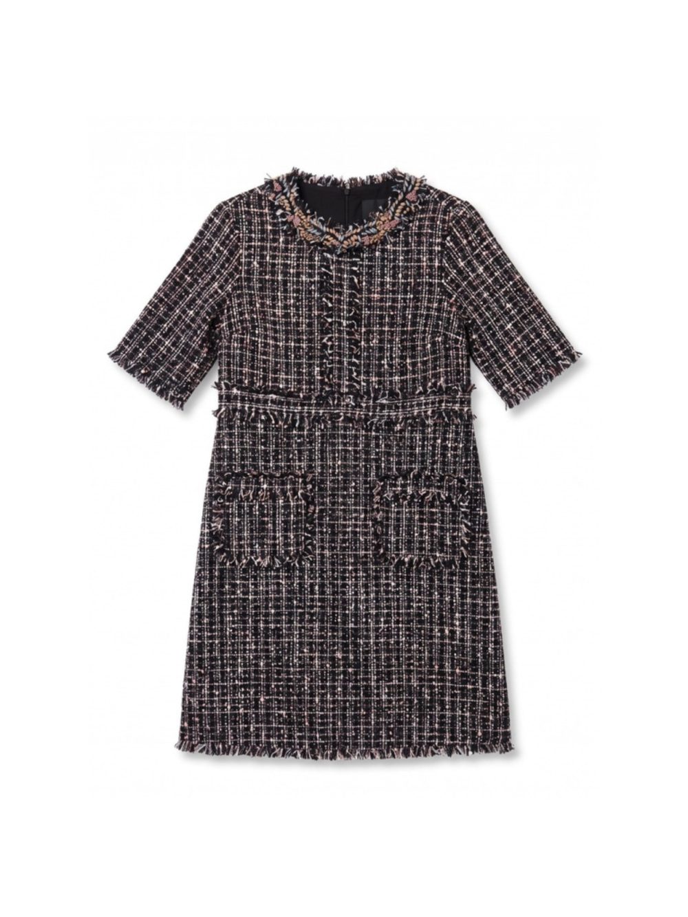 Rickie Freeman Teri Jon Tweed Dress Womens 16 Black NWT Crystal Fringe Pockets - Picture 4 of 13